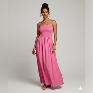 Elegant Pink Strapless Maxi Smock Dress